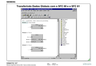 Data: 15/04/14
Arquivo: S7-Bas-13.18
SIMATIC S7
Siemens Engenharia e Service 2002. Todos os direitos reservados.
Transferindo Dados Globais com o SFC 60 e o SFC 61
 