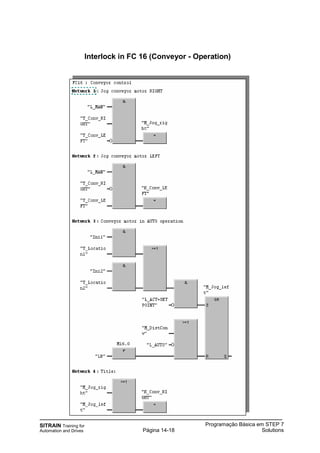 SITRAIN Training for
Automation and Drives
Programação Básica em STEP 7
SolutionsPágina 14-18
Interlock in FC 16 (Conveyor - Operation)
 