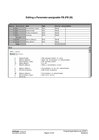 SITRAIN Training for
Automation and Drives
Programação Básica em STEP 7
SolutionsPágina 14-24
Editing a Parameter-assignable FB (FB 20)
 