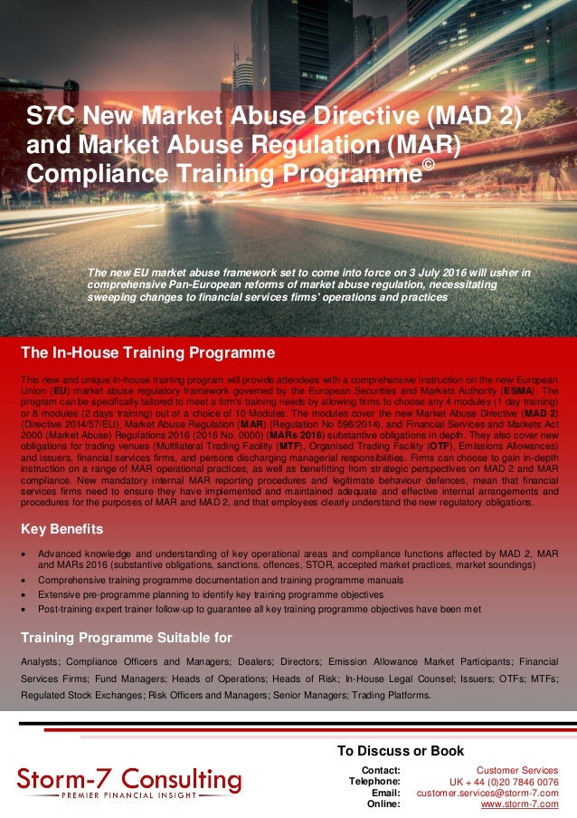S7C New Market Abuse Directive (MAD 2) and Market Abuse Regulation (MAR