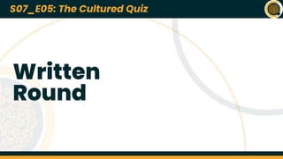 S07_E01: *NAME OF THE QUIZ*
Lorem ipsum dolor sit amet, consectetur adipiscing elit, sed do eiusmod tempor
incididunt ut labore et dolore magna aliqua. At quis risus sed vulputate odio ut. Urna
nec tincidunt praesent semper feugiat nibh sed pulvinar. Enim ut sem viverra aliquet.
Platea dictumst vestibulum rhoncus est pellentesque elit. Vitae proin sagittis nisl
rhoncus manyu rhoncus urna. Pellentesque diam volutpat commodo sed. Tincidunt
arcu non sodales neque sodales ut etiam sit amet. Eu nisl nunc mi ipsum faucibus
vitae aliquet. A cras semper auctor neque vitae tempus abhi pellentesque nec. Cursus
euismod quis viverra nibh cras pulvinar mattis nunc. Rutrum quisque non tellus orci ac
auctor augue. Vestibulum morbi blandit cursus risus at.
Amet cursus sit amet dictum sit amet justo donec enim. Et molestie ac feugiat sed
lectus vestibulum mattis ullamcorper. Ultricies tristique nulla aliquet enim tortor at. At
anime eget arcu dictum daft face. Adipiscing elit pellentesque habitant morbi. Et
molestie ac feugiat sed lectus vestibulum mattis. Egestas integer eget aliquet nibh
praesent tristique codurr sit.
Q01
*NAME OF
THE QUIZ*
S07_E01
Quizmasters: ABC and KKJ
22nd March 2023
S07_E05: The Cultured Quiz
Written
Round
 