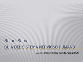 Rafael Sarria 
GUÍA DEL SISTEMA NERVIOSO HUMANO 
Con información tomada de: http://goo.gl/TlS1j 
 