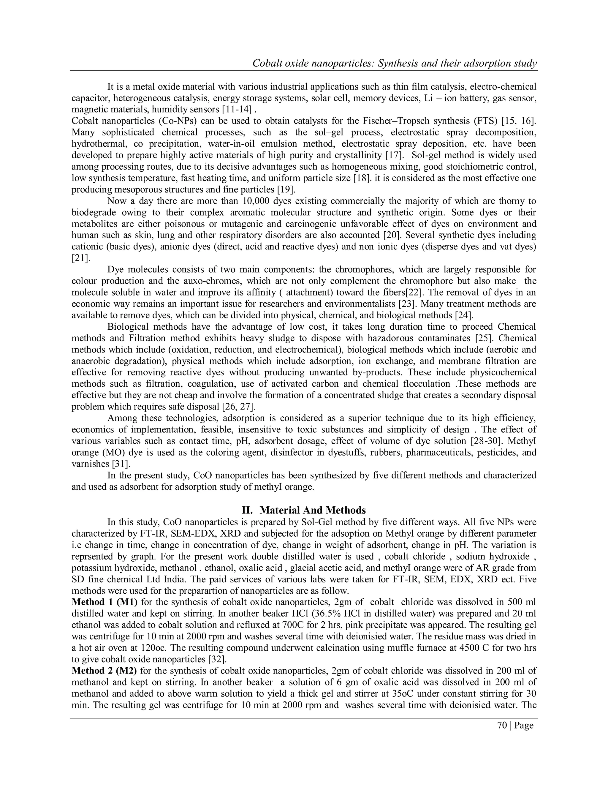 Cobalt Oxide Nanoparticles: Synthesis and Their Adsorption Study | PDF