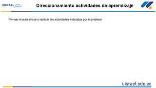 Direccionamiento actividades de aprendizaje
Revisar el aula virtual y realizar las actividades indicadas por el profesor
 