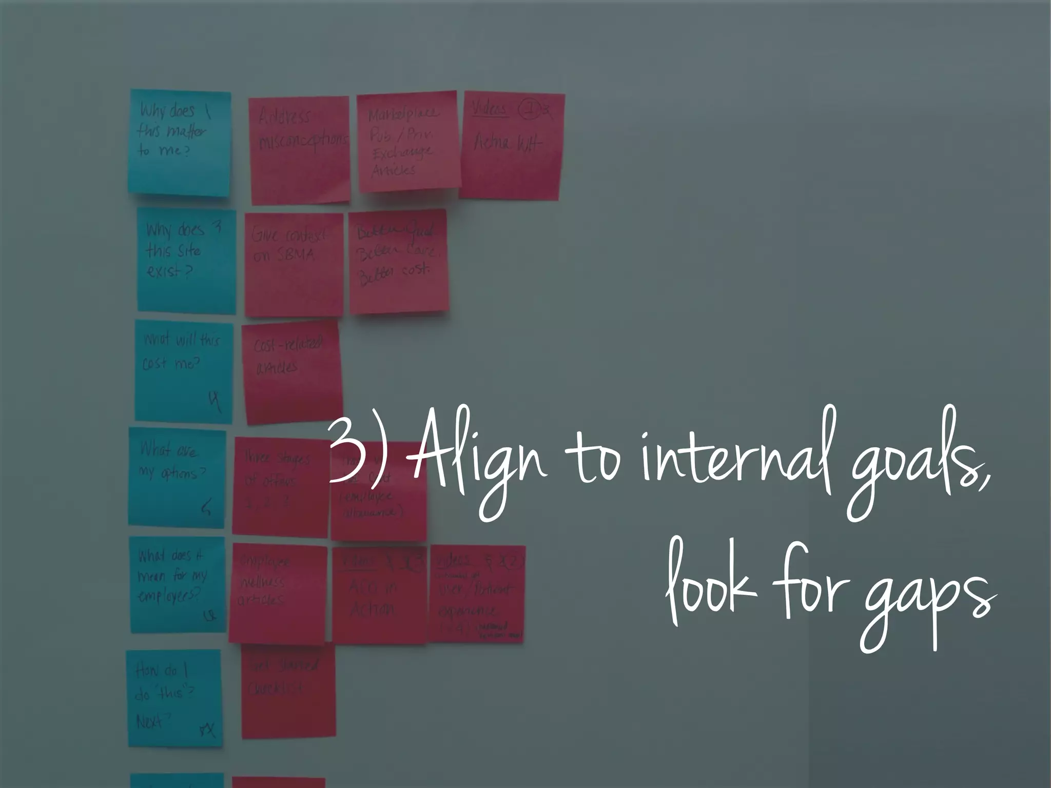 3) Align to internal goals,
look for gaps
 