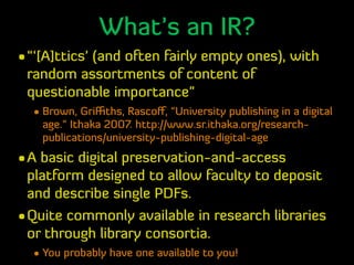 Preservation and institutional repositories for the digital arts and humanities