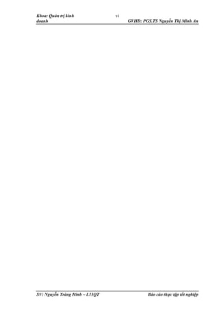 Khoa: Quản trị kinh
doanh GVHD: PGS.TS Nguyễn Thị Minh An
SV: Nguyễn Tràng Hinh – L13QT Báo cáo thực tập tốt nghiệp
vi
 