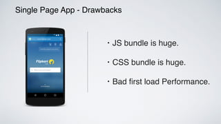 Single Page App - Drawbacks
• JS bundle is huge.
• CSS bundle is huge.
• Bad ﬁrst load Performance.  
 