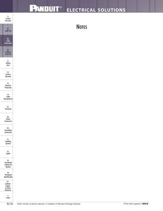 ELECTRICAL SOLUTIONS
Order number of pieces required, in multiples of Standard Package Quantity. Prime items appear in BOLD.B2.56
B2.
Cable
Accessories
C1.
Wiring
Duct
C3.
Abrasion
Protection
C4.
Cable
Management
D1.
Terminals
D2.
Power
Connectors
E1.
Labeling
Systems
E2.
Labels
E3.
Pre-Printed
& Write-On
Markers
F.
Index
B3.
Stainless
Steel Ties
C2.
Surface
Raceway
E5.
Lockout/
Tagout
& Safety
Solutions
B1.
Cable Ties
A.
System
Overview
D3.
Grounding
Connectors
E4.
Permanent
Identification
NOTES
 
