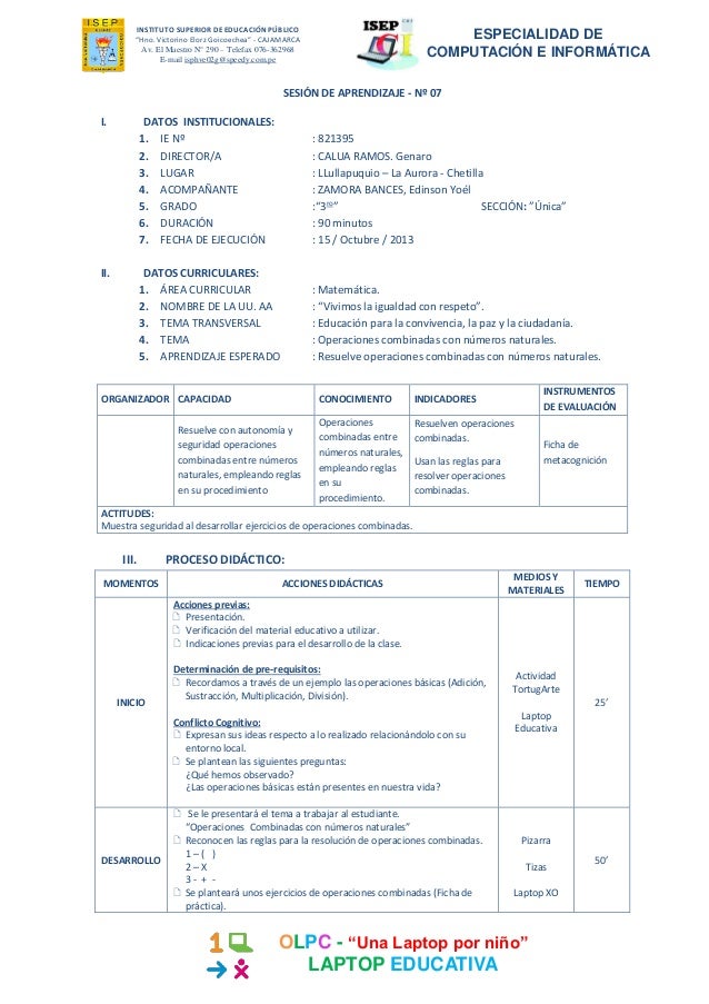 SESIÓN DE APRENDIZAJE - Operaciones combinadas SESIÓN DE APRENDIZAJE - Operaciones combinadas
