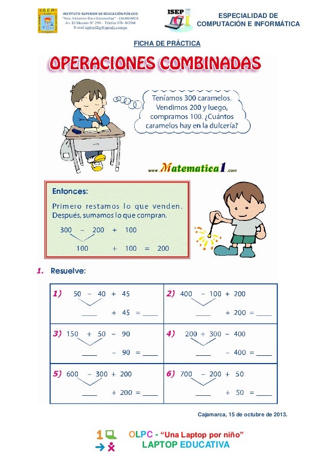 SESIÓN DE APRENDIZAJE - Operaciones combinadas SESIÓN DE APRENDIZAJE - Operaciones combinadas