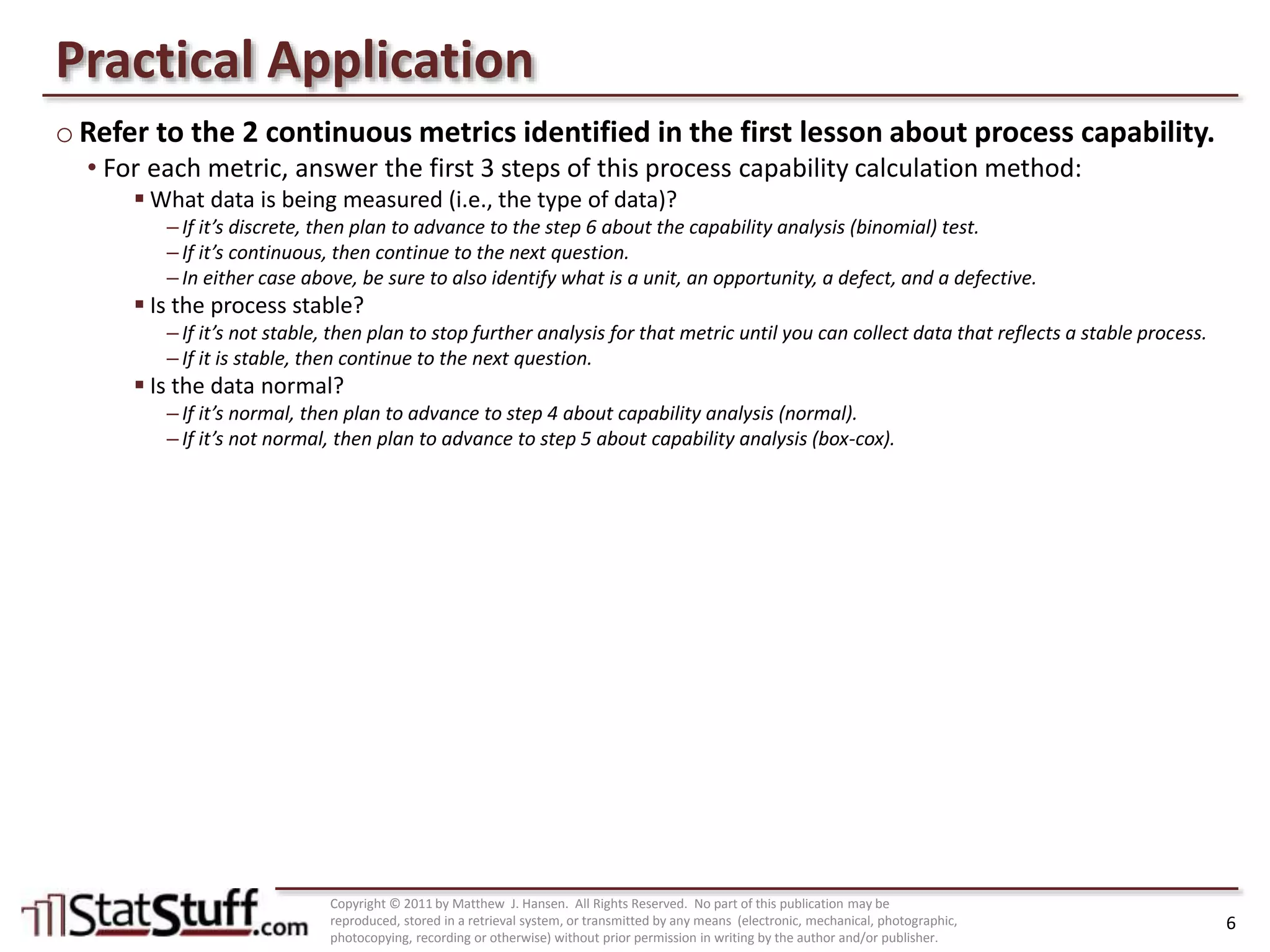 Process Capability: Steps 1 to 3