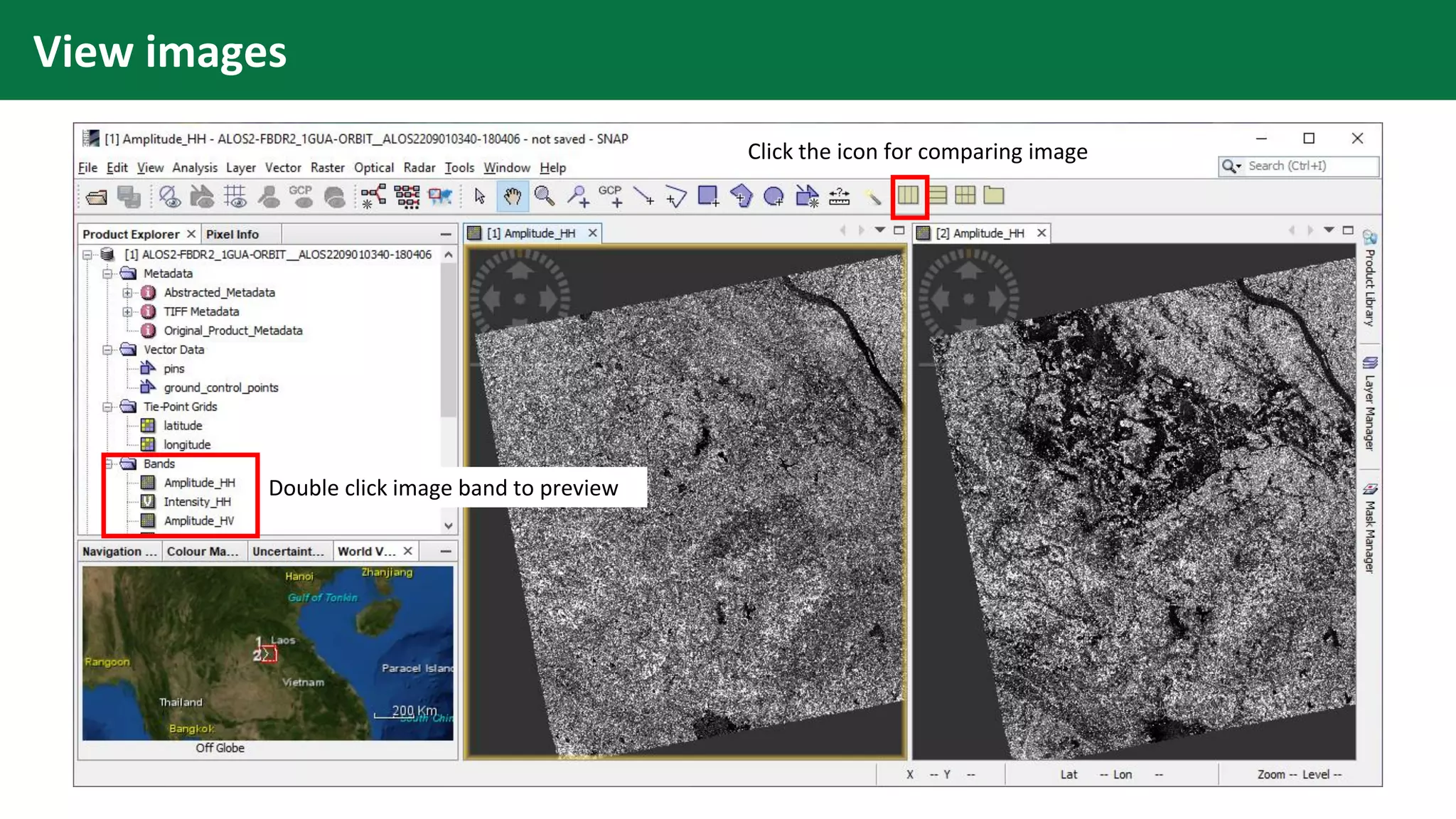 View images
Double click image band to preview
Click the icon for comparing image
 