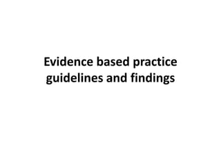 Evidence-based practice
guidelines and findings
for brief interventions
 