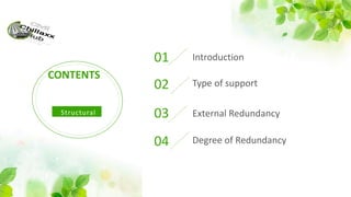 Structural
S y s t e m
CONTENTS
Introduction
01
Type of support
02
External Redundancy
03
Degree of Redundancy
04
 