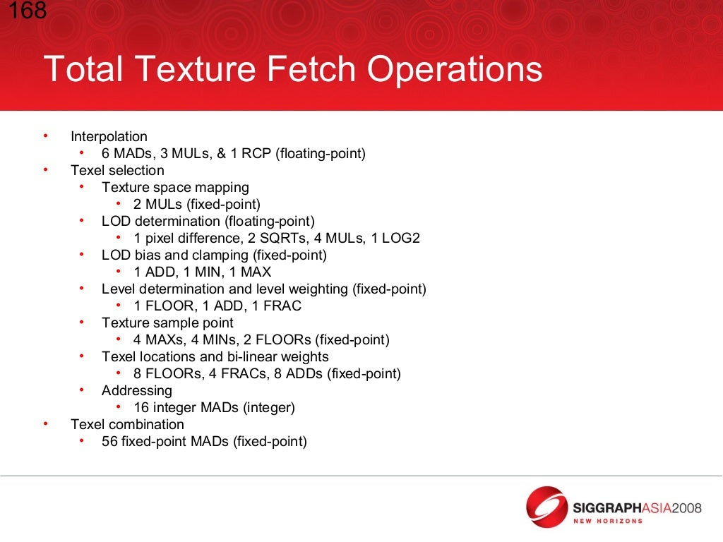 168 total texture fetch operations 168 total texture fetch operations