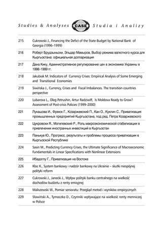 215 Cukrowski J., Financing the Defict of the State Budget by National Bank of 
Georgia (1996–1999) 
216 	  