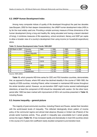 Oleksandr Rohozynsky and Irina Sinitsina 
25 
Figure 15. GDP per unit of energy use (PPP $ per kg of oil equivalent) 
5.5 
5 
4.5 
4 
3.5 
3 
2.5 
2 
1.5 
1 
H unga ry 
K a z a khsta n 
L a tv ia 
Moldova 
P ola nd 
Russia 
Slove n ia 
1988 1989 1990 1991 1992 1993 1994 1995 1996 1997 1998 1999 2000 
Source: World Development Indicators 2003 
At the same time, domestic energy prices in Russia remained significantly lower than in the 
rest of the world. It led to conservation of the energy inefficient technologies. As a result, 
production per unit of energy remained almost unchanged during the period 1992 – 2000. This is in 
contrast even with other CIS countries such as Kazakhstan or Moldova where certain progress in 
energy efficiency has been recorded. 
In fact, more than four-fold devaluation of the ruble in 1998-1999 (as result of the August 1998 
financial crisis) and only limited adjustment of the ruble energy prices inside Russia led to a 
reversal of a limited progress achieved in this sphere before 1998. It increased domestic price 
distortions and artificially improved external competitiveness of the Russian manufacturing 
industry, in addition to real depreciation of the ruble (see Development Center, 2001; IET, 2003). It 
has seriously complicated Russia’s negotiations on the WTO accession, particularly with the EU 
(see EU, 2003). 
 