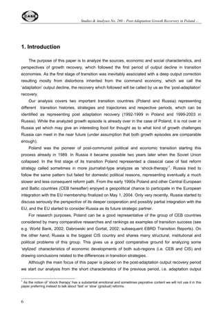 Studies  Analyses No. 280 – Post-Adaptation Growth Recorvery in Poland ... 
	
 