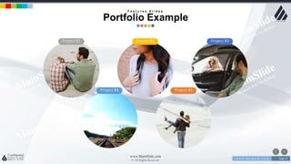 w w w . D o m a i n . c o m Page 27
www.MainSlide.com
© All Rights Reserved.
Confidential
Project #1 Project #2 Project #3
Project #4 Project #5
F e a t u r e s S l i d e s
Portfolio Example
 