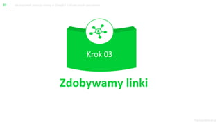 DamianSlimak.pl
Jak poprawić pozycję strony w Google? X skutecznych sposobów!22
Krok 03
Zdobywamy linki
 
