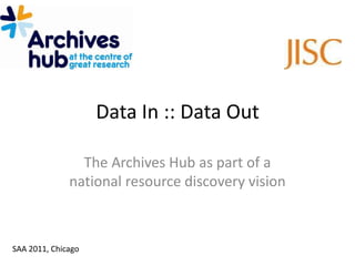 Data In :: Data Out The Archives Hub as part of a national resource discovery vision SAA 2011, Chicago 