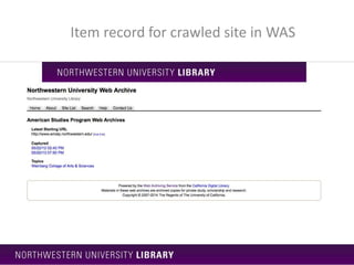Item record for crawled site in WAS
 