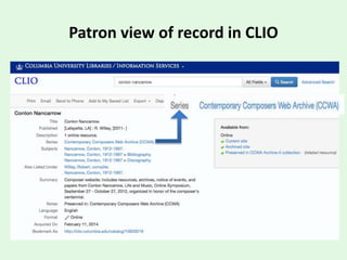 Patron view of record in CLIO
 