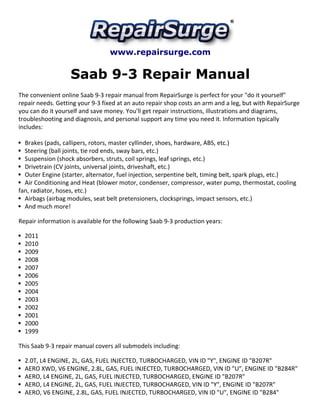 Saab 9 3 Repair Manual 1999-2011 | PDF