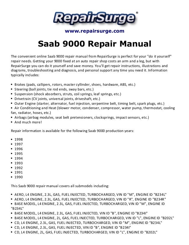 1997 Saab 9000 Service Manual