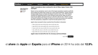 el share de Apple en España para el iPhone en 2014 ha sido del 12.9%
 