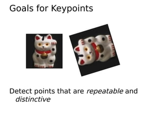 Goals for Keypoints
Detect points that are repeatable and
distinctive
 