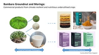 Deliverables ASSESSCROP
SELECTCROP
Bambara Groundnut and Moringa:
Commercial products from climate resilient and nutritious underutilised crops
Courtesy WhatIf Foods, Singapore
Proof of Concept Prototypes Commercial Products
 