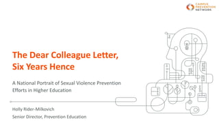 The Dear Colleague Letter,
Six Years Hence
A National Portrait of Sexual Violence Prevention
Efforts in Higher Education
Holly Rider-Milkovich
Senior Director, Prevention Education
 