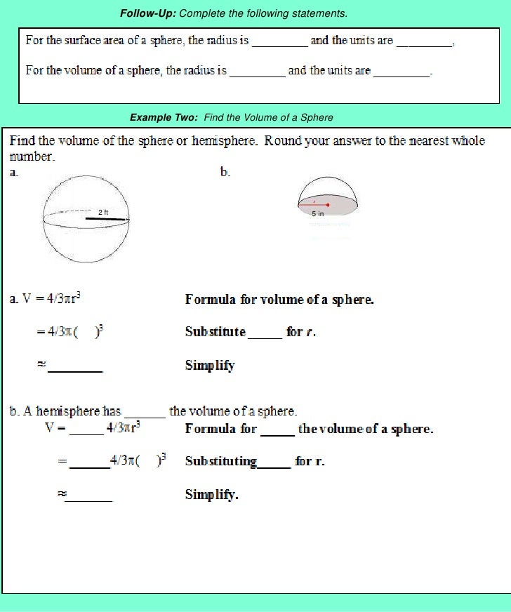 Sa and volume of spheres