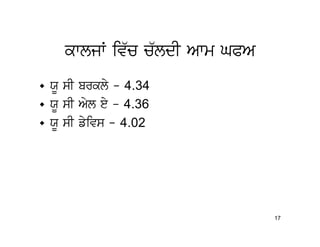 kwljW iv`c c`ldI Awm GPA
• XU sI brkly - 4.34
• XU sI Ayl ey – 4.36
• XU sI fyivs - 4.02




                               17
 