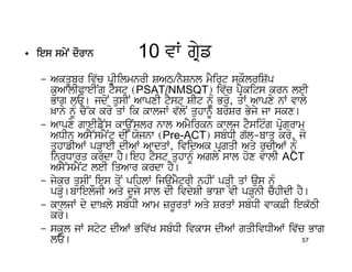 • ies smyN dOrwn         10 vW gRyf
   – AkqUbr iv`c pRIilmnrI SAT/nYSnl mYirt skOlriS`p
     kuAwlIPweINg tYst (PSAT/NMSQT) iv`c pRYkits krn leI
     Bwg lE[ jdoN qusIN AwpxI tYst SIt nMU Bro, qW Awpxy nW vwly
     ^wny nMU cY~k kro qW ik kwljW v`loN quhwnMU brOSr Byjy jw skx[
   – Awpxy gweIfYNs kwaUNslr nwl AmYirkn kwlj tYsitMg pRogrwm
     ADIn AsY~smYNt dI Xojnw (Pre-ACT) sbMDI g`l-bwq kro, jo
     quhwfIAW pVHweI dIAW AwdqW, ividAk pRgqI Aqy rucIAW nUM
     inrDwrq krdw hY[ieh tYst quhwnMU Agly swl hox vwlI ACT
     AsY~smYNt leI iqAwr krdw hY[
   – jykr qusIN ies qoN pihlW ijaumYtrI nhIN pVHI qW aus nMU
     pVHo[bwielOjI Aqy dUjy swl dI ivdySI BwSw vI pVHnI chIdI hY[
   – kwljW dy dw^ly sbMDI Awm zrUrqW Aqy SrqW sbMDI vwk&I iek`TI
     kro[
   – skUl jW styt dIAW Biv`K sbMDI ivkws dIAW gqIivDIAW iv`c Bwg
     lE[                                                            57
 