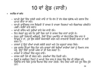 10 vW gRyf (jwrI)
•   spirMg jW bsMq

     – Awpxy gRyfW iv`c qr`kI krdy jwE qW ik v`D qoN v`D sMBv GPA Aqy klws rYNk
       pRwpq kIqw jw sky[
     – Awpxy kwaUNslr nwl sYkMfrI qoN bwAd dy dw^lw ivklpW Aqy AYfvWsf plysmYNt
       (AP) korsW bwry slwh
     – Awpxy Biv`K Aqy rucIAW bwry Koj jwrI r`K[  o
     – ieh socxW SurU kro ik qusIN iks qrW dy kwlj ivc jwxW cwhuMdy jo[
     – jykr qusIN imltrI AkYfmI, ijvyN vY~st puAwieMt jW AYnwpoils iv`c jwx dy
       ie~Ck ho qW, hux aus sbMDI XojnwbMdI krn Aqy jwxkwrI iek`TI krn dw shI
       vkq hY[
     – kwljW nMU aunHW dIAW dw^ly sbMDI SrqW Aqy hor zrUrqW bwbq ilKo[
     – kuJ kwlj kYNpsW iv`c dOrw kro[kwljW v`loN ByjIAW swrIAW mylW nMU iDAwn nwl
       pVHo, aunHW iv`coN quhwfI psMd dw vI iml skdw hY[
     – kwljW dy myilAW iv`c zrUr jwE[
     – kwlj leI pYsy dI b`cq kro[ grmIAW iv`c nOkrI kro[
     – SAT II sbjYkt tYstW nMU Awpxy ies swl dy kors iv`c lYx dI koiSS kro,
       ikauNik swry ivSy quhwfy idmwg iv`c qwzw hoxgy[ ieh tYst meI Aqy jUn iv`c huMdy
       hn[
                                                                               59
 