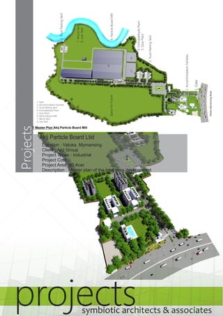 Akij Particle Board Ltid 
Location : Valuka, Mymansing 
Client : Akij Group 
Project Types : Industrial 
Project Cost : 
Project Area :80 Acer 
Description : Master plan of the total area development 
Projects 
projects symbiotic architects & associates 
 