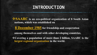 Origin of SAARC
Idea of regional cooperation in South Asia was discussed in at least
three conferences:
1-the Asians Rela...