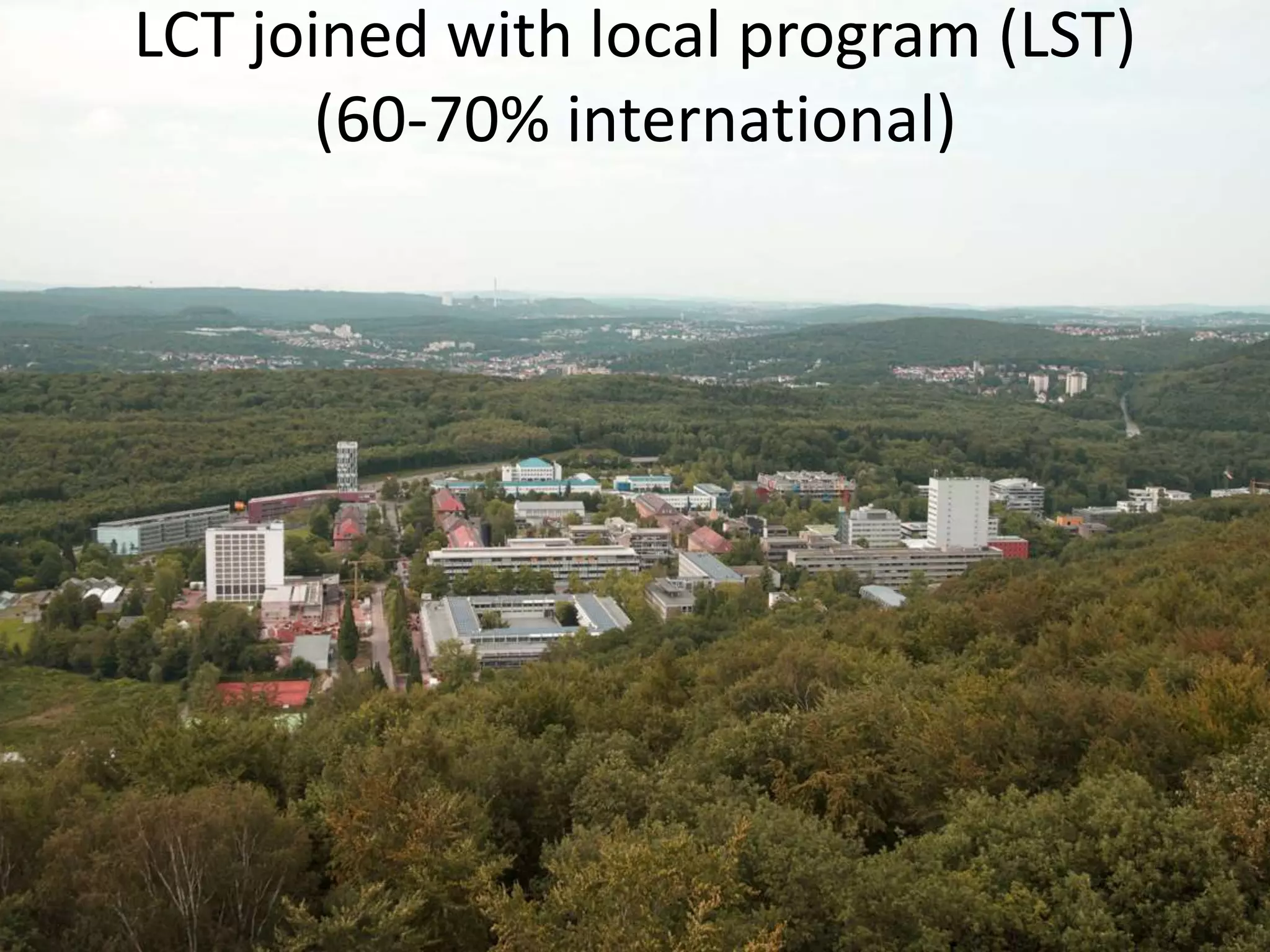 LCT joined with local program (LST)
(60-70% international)
