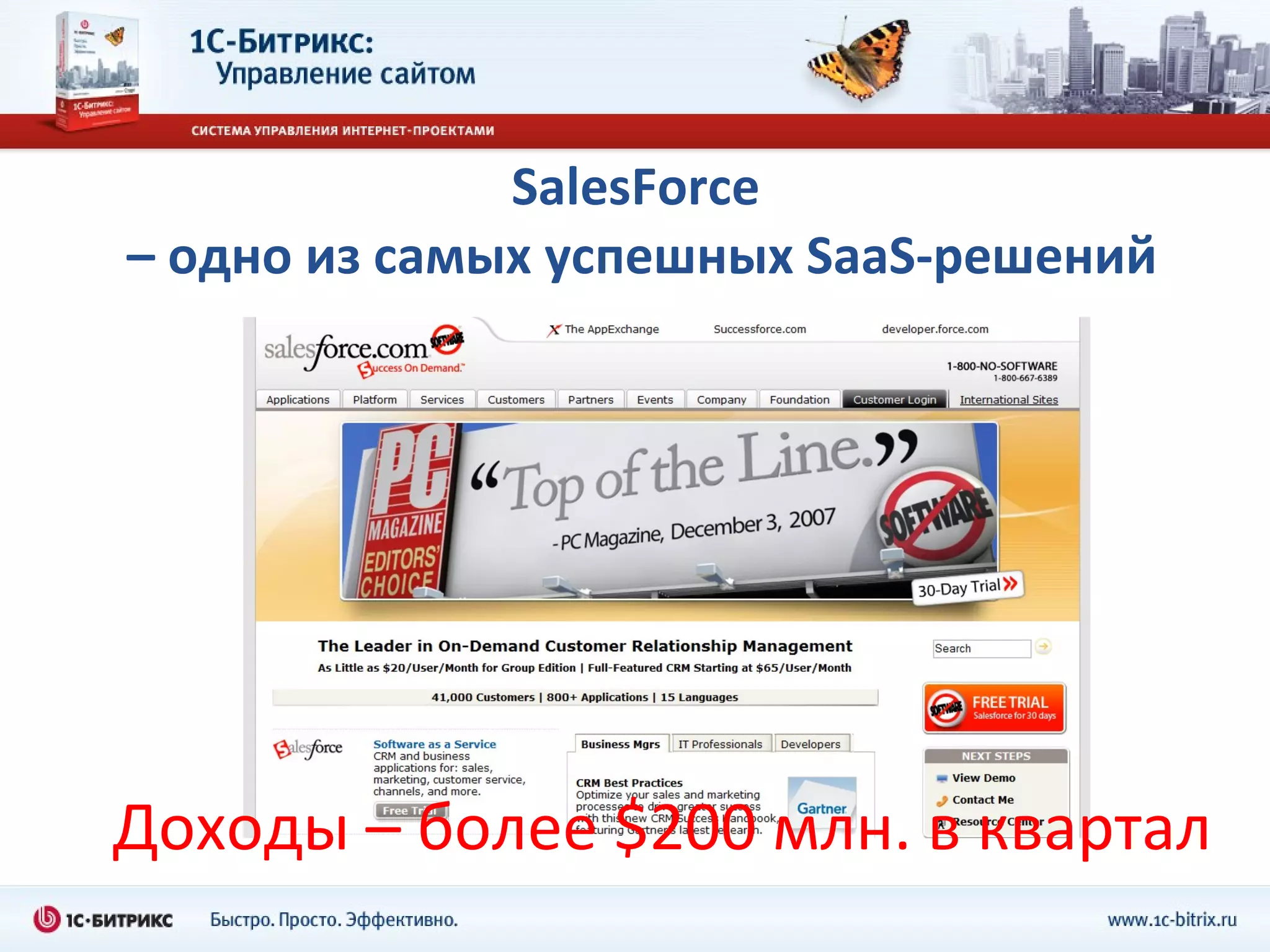 SalesForce  – одно из самых успешных SaaS-решений Доходы – более  $200  млн. в квартал 