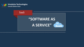 “SOFTWARE AS
A SERVICE”
SaaS
Vmoksha Technologies
Commit-Deliver-Excel
 
