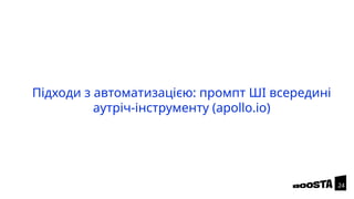 Підходи з автоматизацією: промпт ШІ всередині
аутріч-інструменту (apollo.io)
24
 