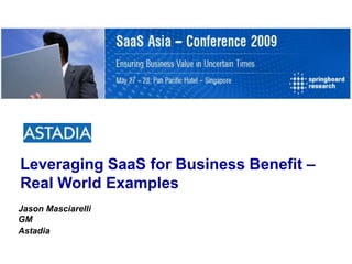 Leveraging SaaS for Business Benefit –
Real World Examples
Jason Masciarelli
GM
Astadia
 