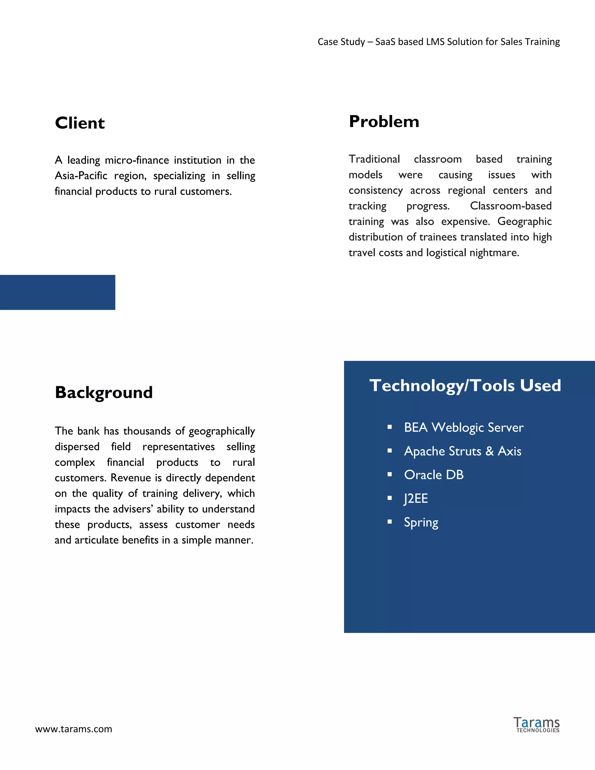 Saas based LMS Solution for Sales training - Case Study | PDF