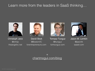 © 2015 Chartmogul Ltd
Learn more from the leaders in SaaS thinking…
Jason M. Lemkin
@jasonlk
saastr.com
Christoph Janz
@ch...