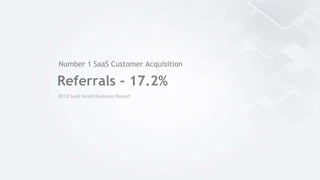 Number 1 SaaS Customer Acquisition
2012 SaaS Small Business Report
Referrals - 17.2%
 