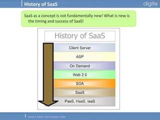 History of SaaS SaaS as a concept is not fundamentally new! What is new is the timing and success of SaaS! 