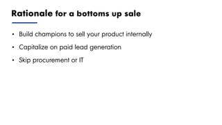 Proprietary and Confidential ©2018 OpenView Advisors, LLC. All Rights Reserved 31
• Build champions to sell your product internally
• Capitalize on paid lead generation
• Skip procurement or IT
Rationale for a bottoms up sale
 